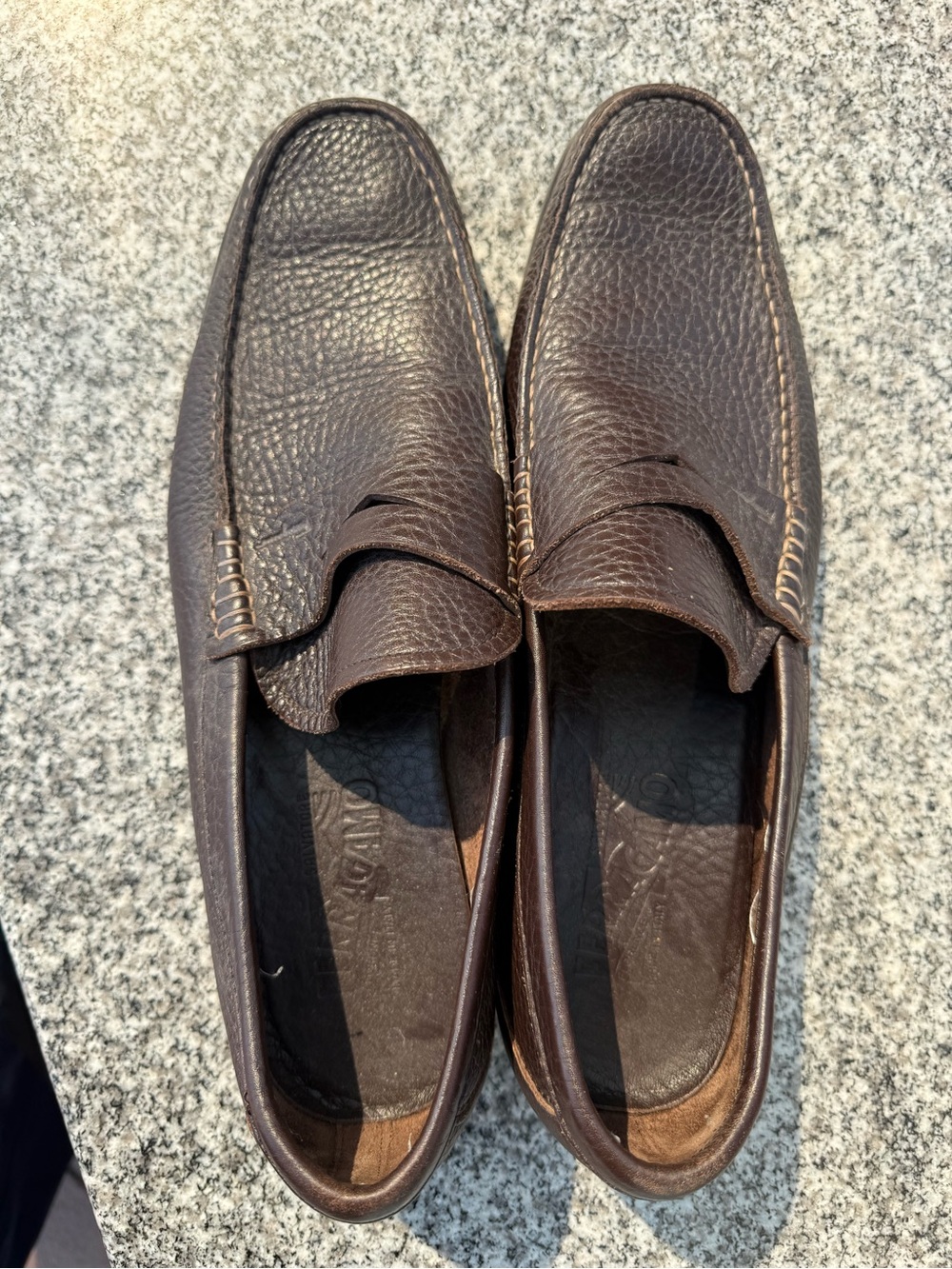 Salvatore Ferragamo Brown Pebbled Leather Slip-On Loafers